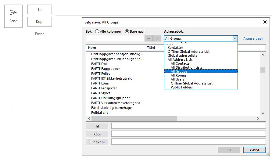 Skjermbilde - Grupper i Outlook