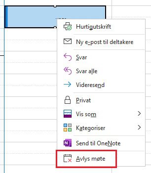 Skjermbilde - Avlys møte i Outlook