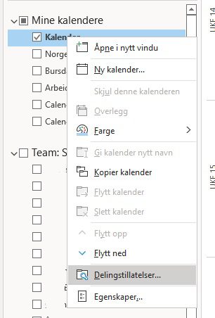 Skjermbilde: Delingstilatelser i Outlook