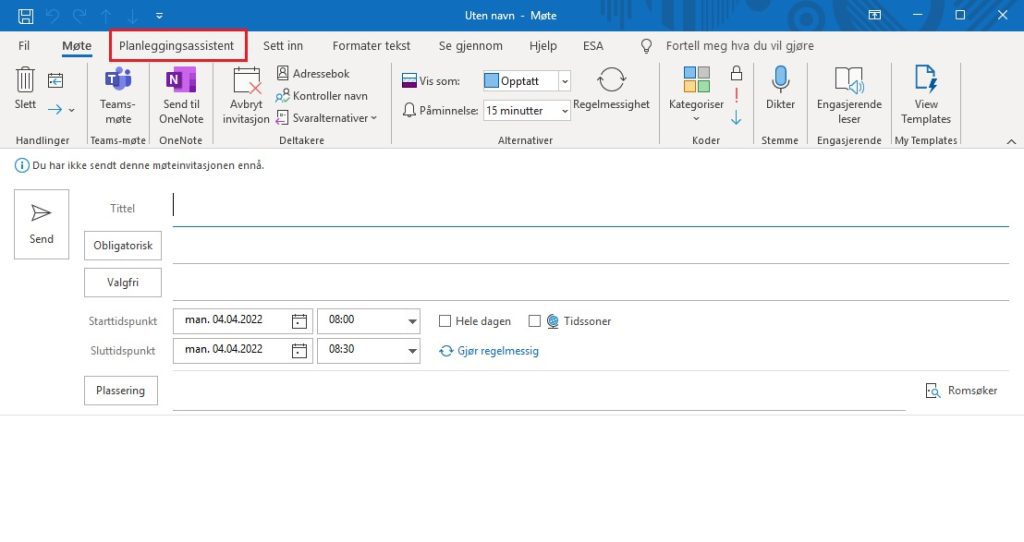 Skjermbilde - Nytt møte i Outlook