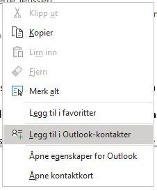 Skjermbilde - Legg til kontakt i en e-post