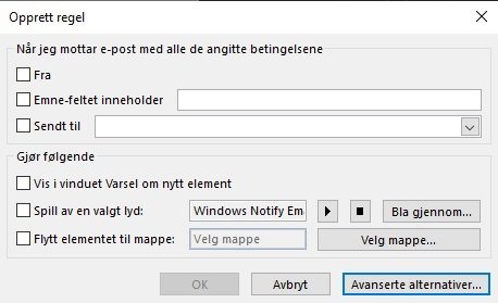 Skjermbilde - Lag ny regel i Outlook