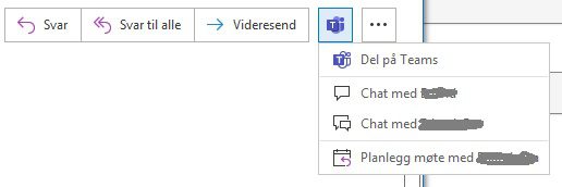 Skjermbilde - Teamsmuligheter i Outlook