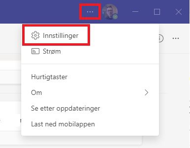 Skjermbilde av Innstillinger i Teams