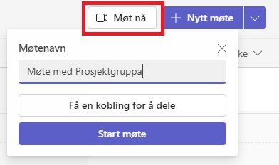 Skjermbilde for hurtigmøte i Teams