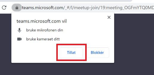 Innstillinger i nettleseren for å aktivere mikrofon og kamera