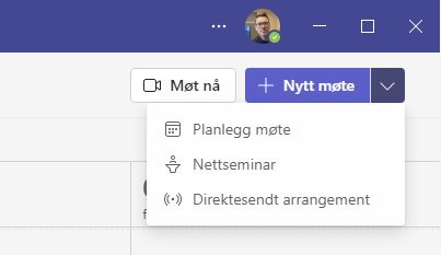 Skjermbilde: Hvordan opprette nytt møte i Teams
