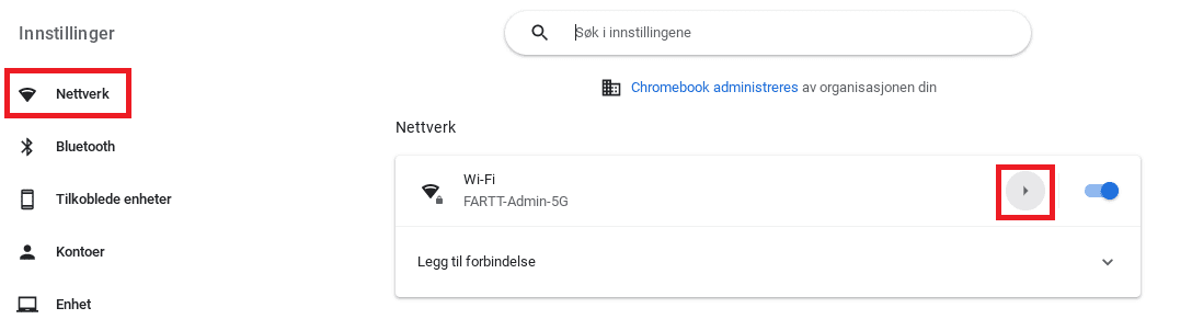 Nettverksinnstillinger på en Chromebook