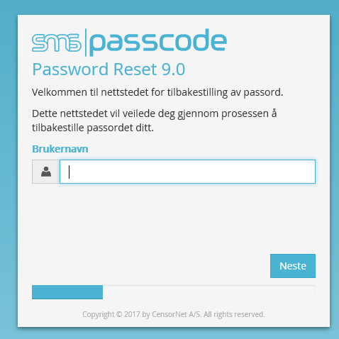 Skjermbilde fra SMS Passcode på innlogging - oppgi brukernavn