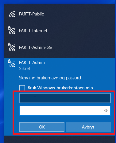 Skjermbilde på trådløst oppsett i Windows - tast inn passord