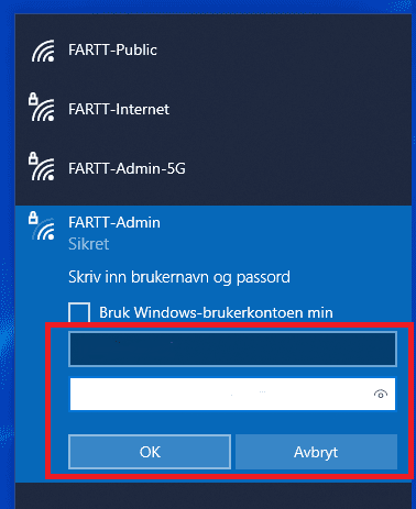 Skjermbilde på trådløst oppsett i Windows - tast inn passord