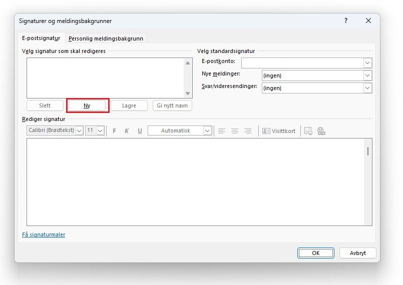 Velg NY signatur i Outlook