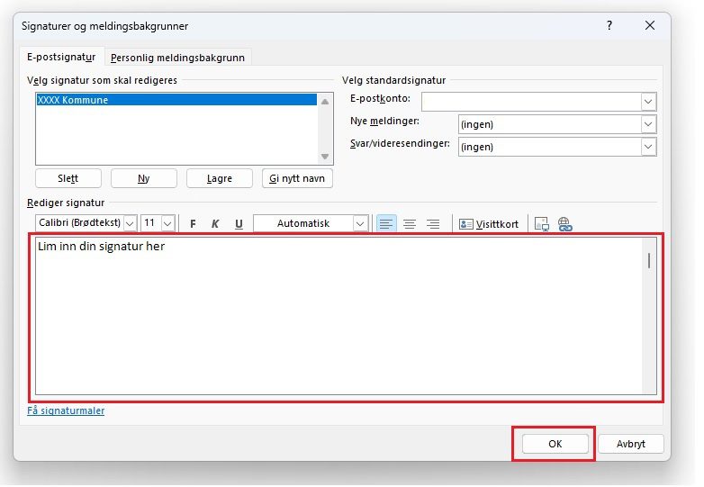 Oppgi signatur i Outlook