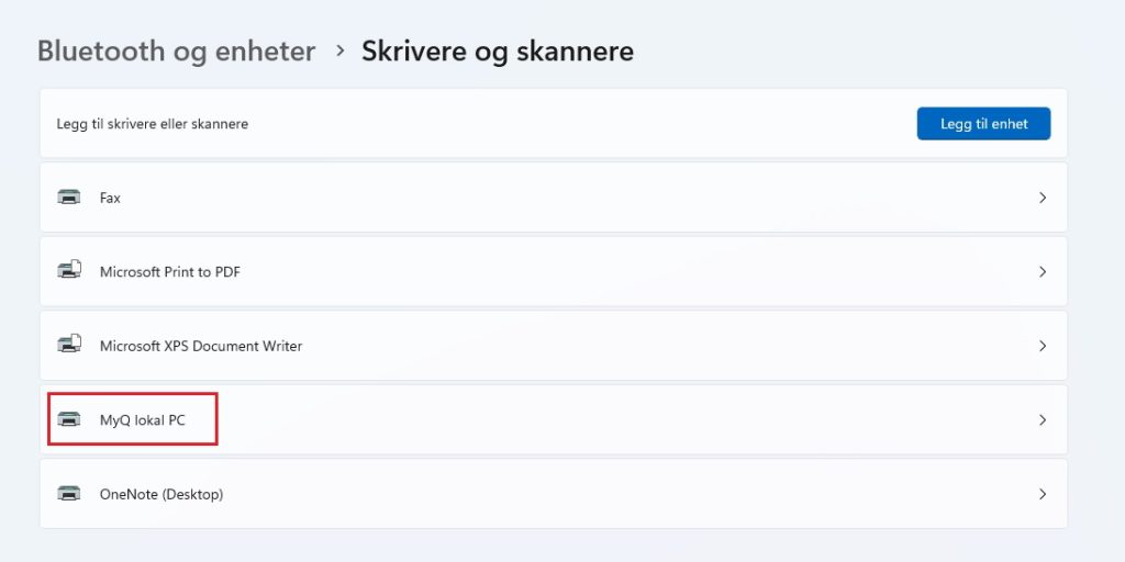 Lokal MyQ skriver i Windows 10/11