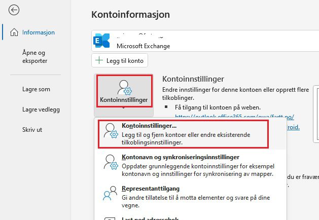 Kontoinnstillinger i Outlook