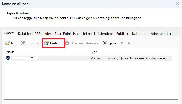 Endre e-postinnstilling i Outlook