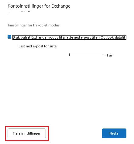 Flere innstillinger i kontoinnstillinger for Exchange