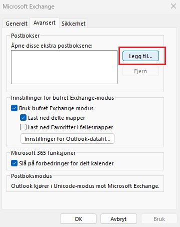 Legg til ekstra postboks i Outlook