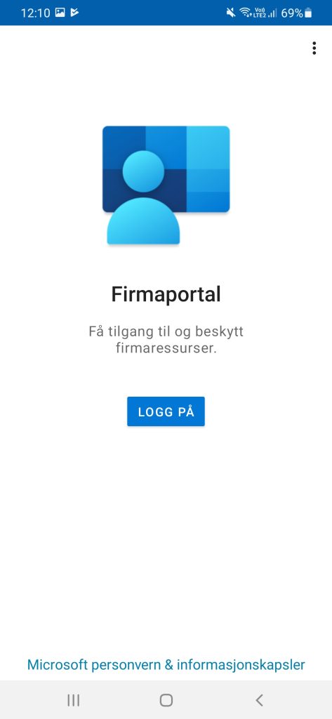 Skjermbilde fra Android for starte i Firmaportal