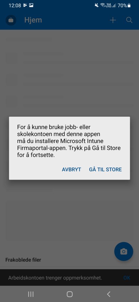 Skjermbilde fra Android på beskyttelse av konto