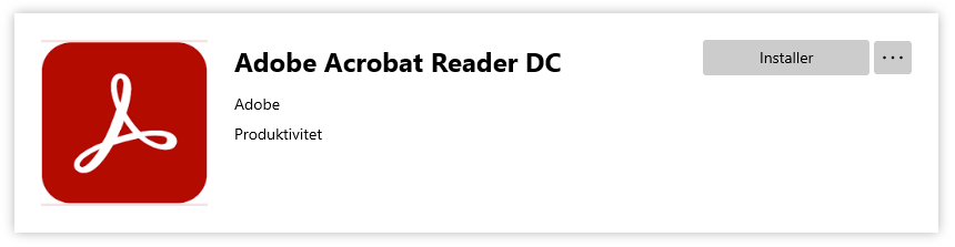 Skjermbilde av installasjon av Adobe Acrobat Reader DC på Windows 11 i Firmaportal
