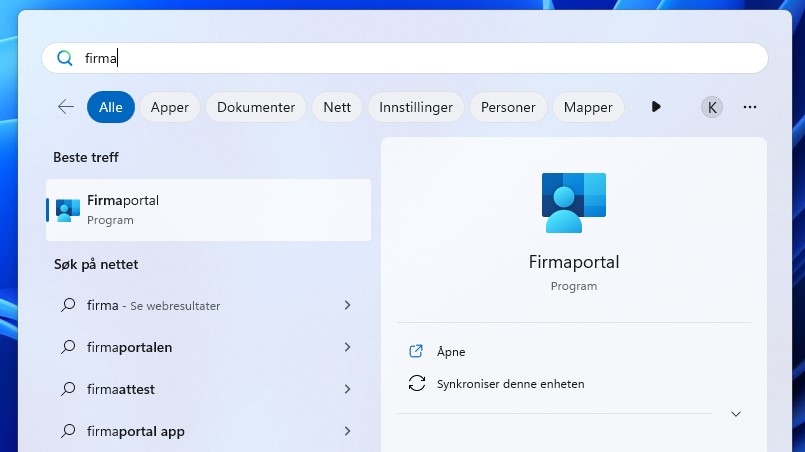 Skjermbilde av Firmaportal i Windows 11