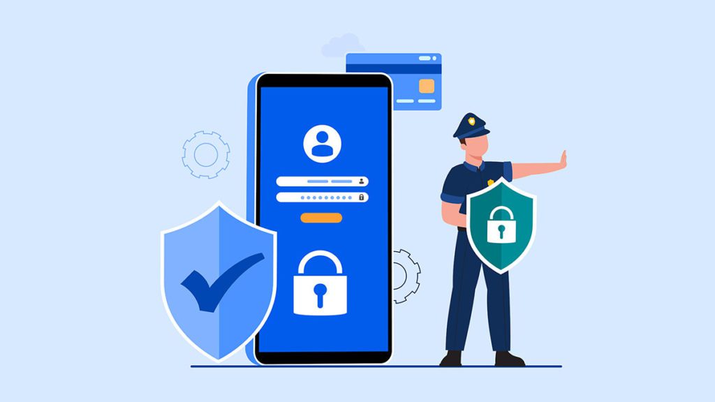 Illustrasjon med mobiltelefon og sikkerhet