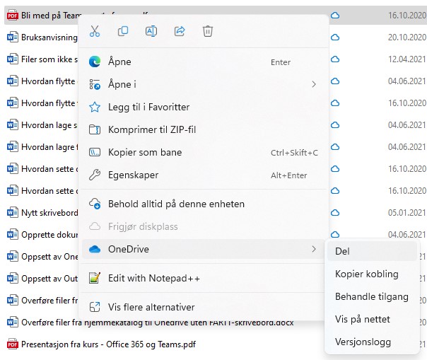 Skjermbilde fra deling av en fil i OneDrive på Windows 11