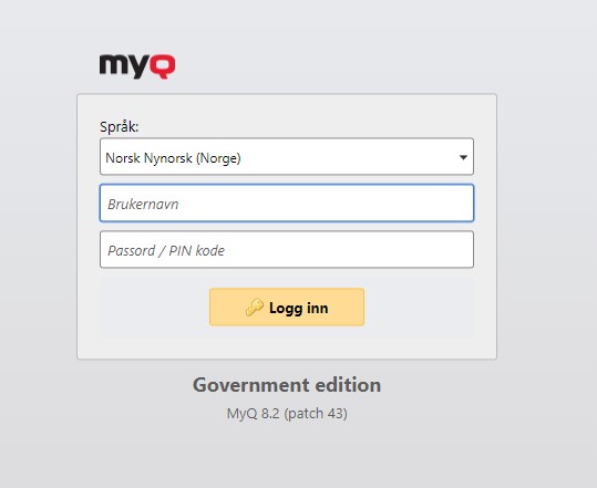Skjermbilde av innloggingsbilde i myQ
